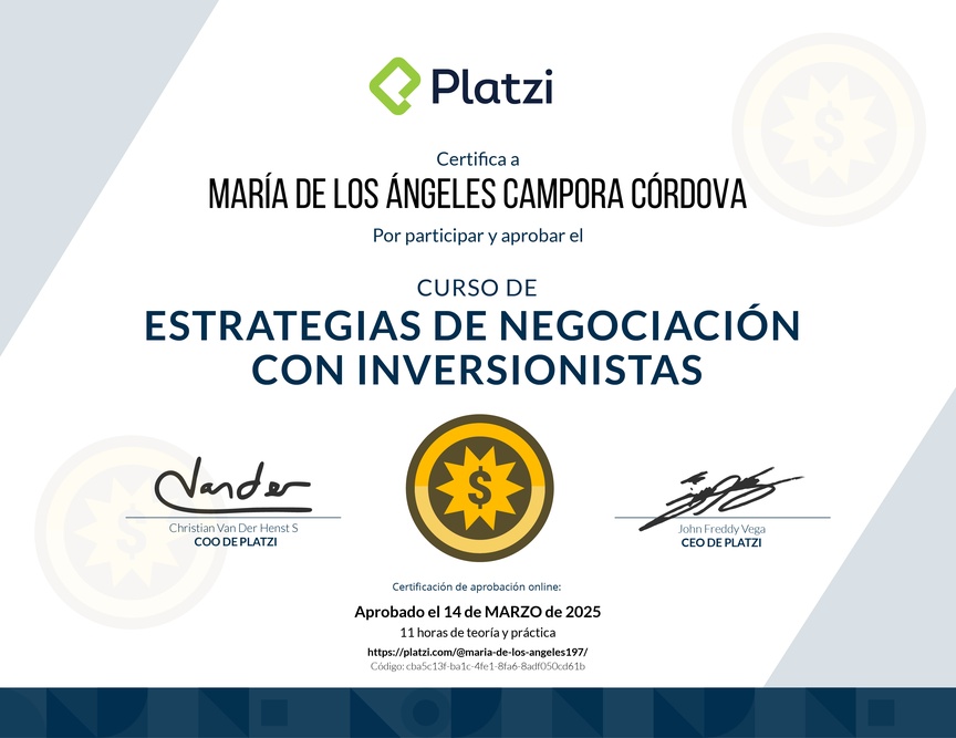Diploma del Curso de Estrategias de Negociación con Inversionistas
