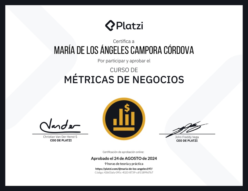 Diploma del Curso de Métricas Esenciales de Negocio