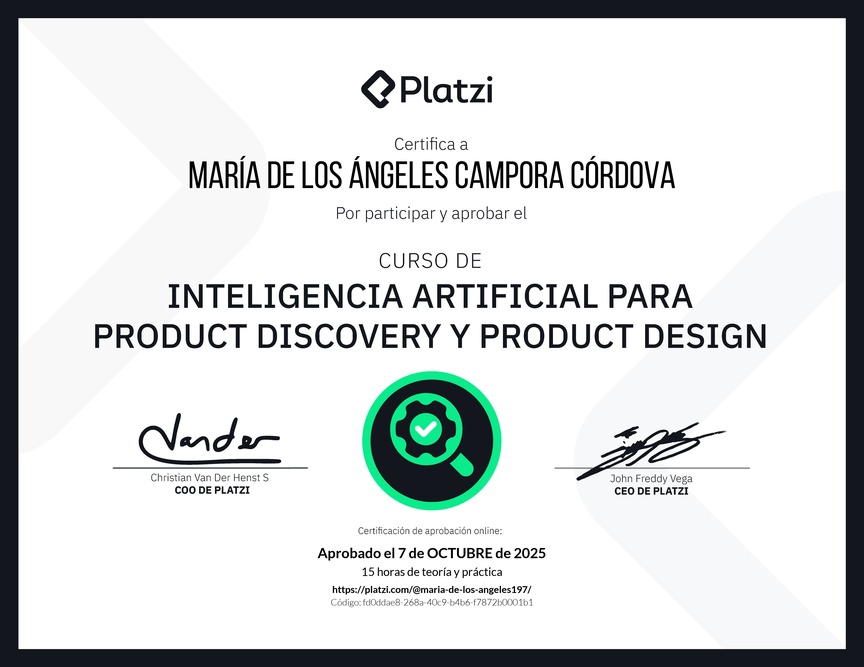 Diploma del Curso de Inteligencia Artificial para Product Discovery y Product Design: Herramientas y Técnicas