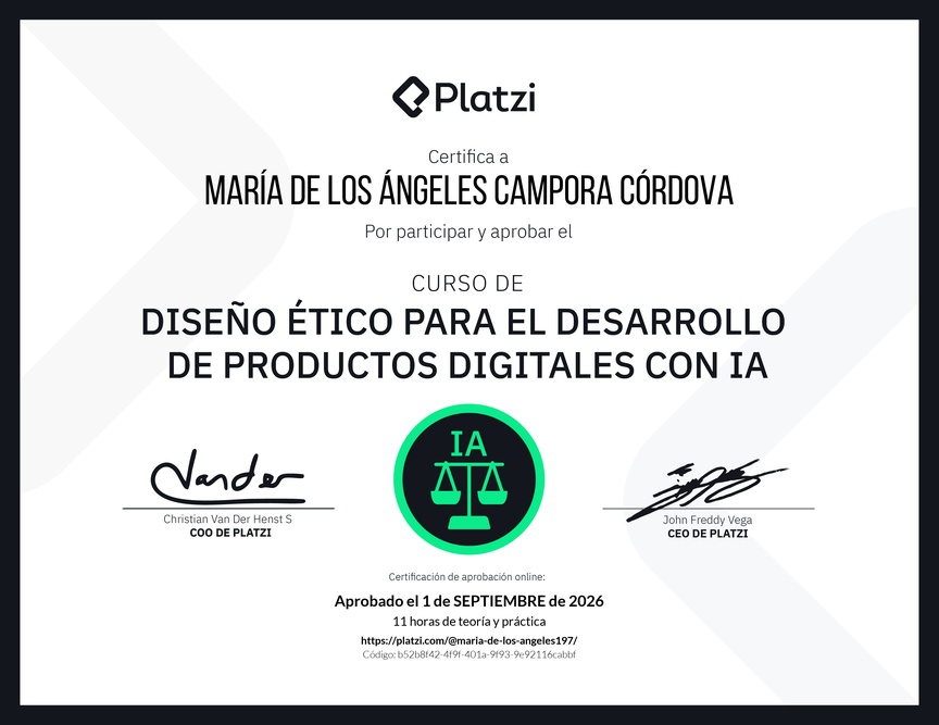 Diploma del Curso de Diseño Ético para el Desarrollo de Productos Digitales con IA