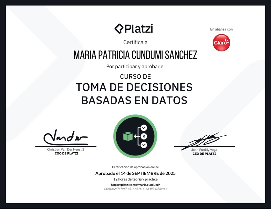 Diploma del Curso de Toma de Decisiones Basadas en Datos