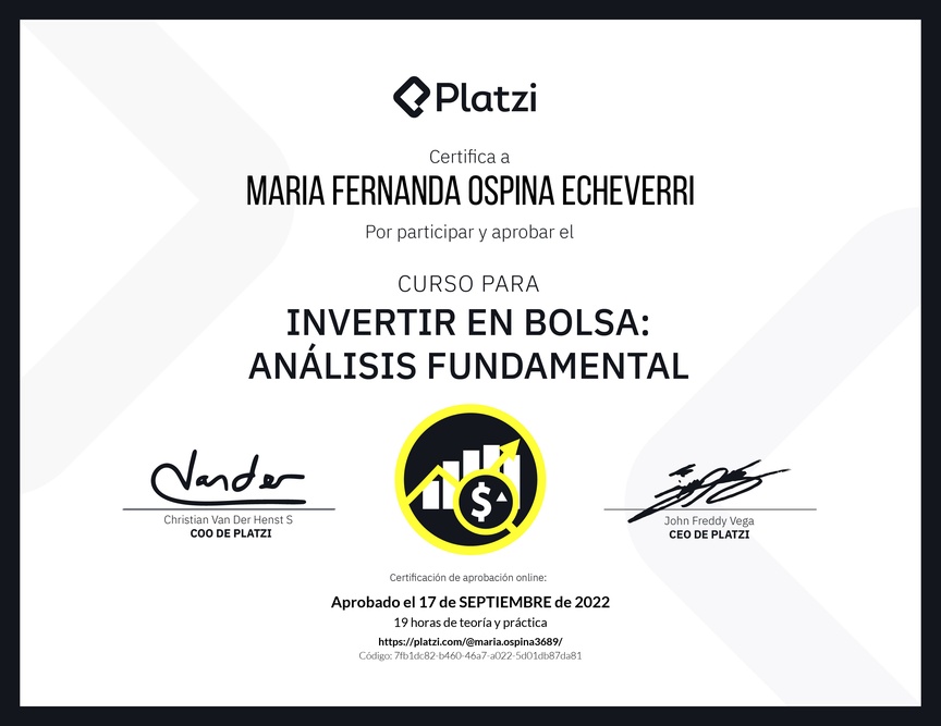 Diploma del Curso para Invertir en Bolsa: Análisis Fundamental