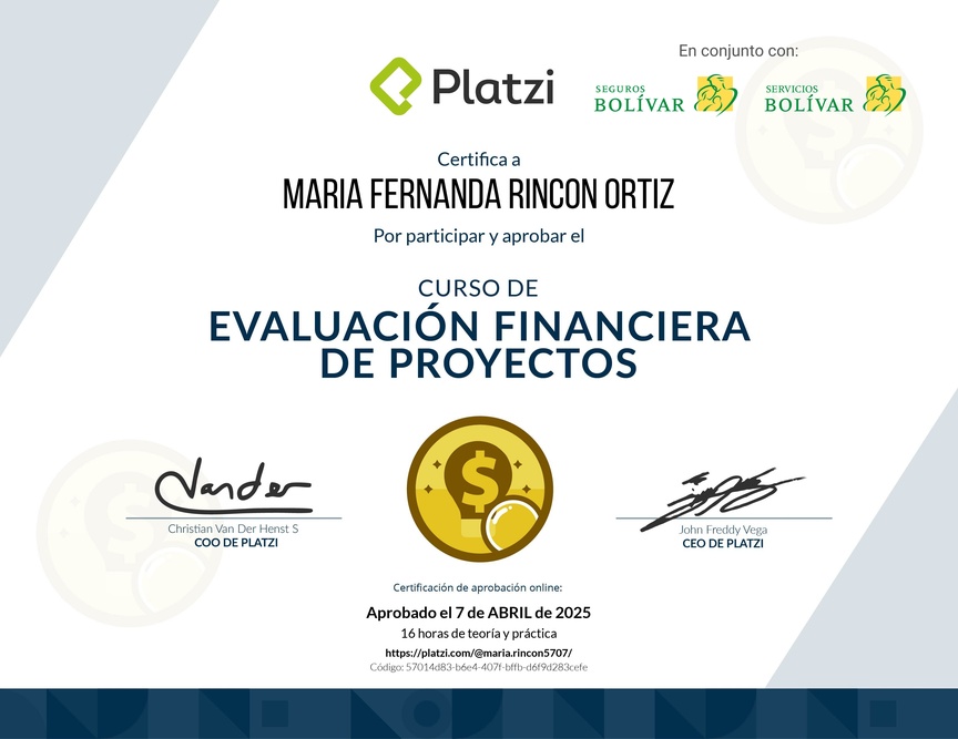 Diploma del Curso de Evaluación Financiera de Proyectos