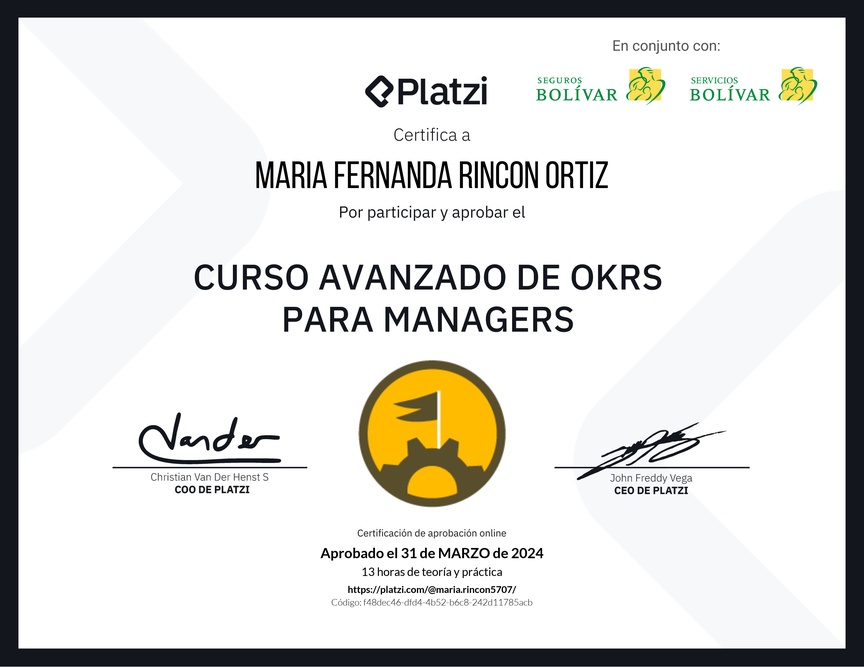 Diploma del Curso Avanzado de OKRs para Managers