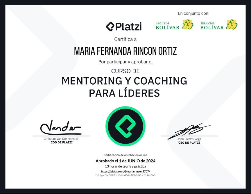 Diploma del Curso de Mentoring y Coaching para Líderes