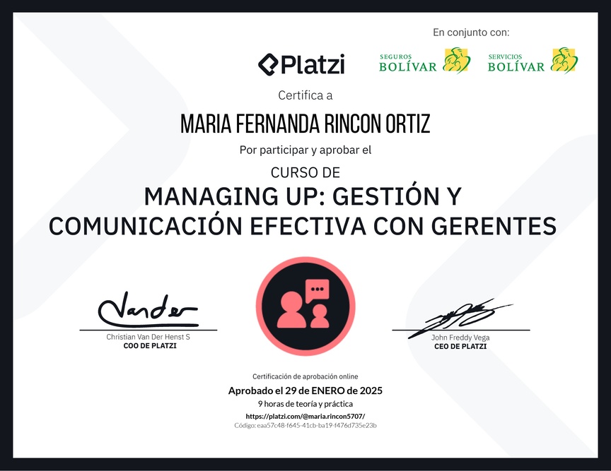 Diploma de Audiocurso de Managing Up: Gestión y Comunicación Efectiva con Gerentes