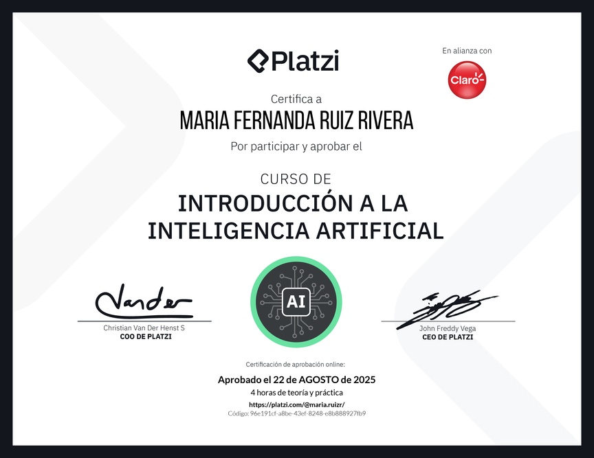 Diploma del Curso Gratis de Introducción a la Inteligencia Artificial