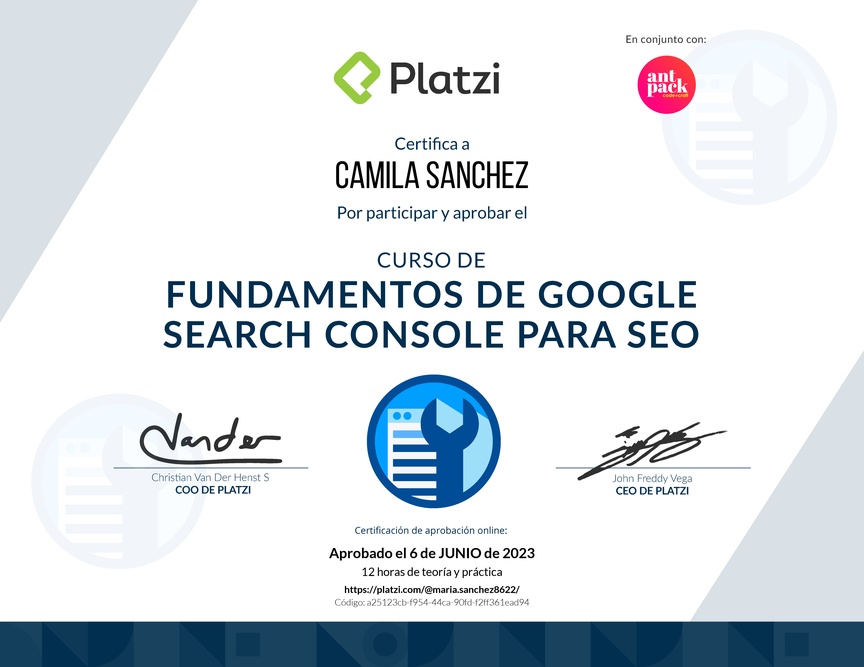 Diploma del Curso de Fundamentos de Google Search Console para SEO
