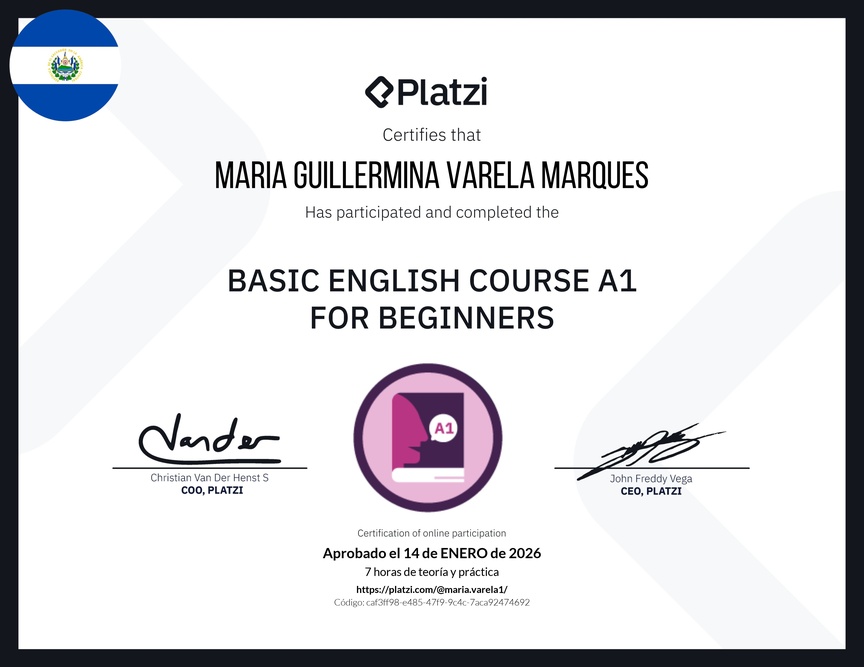 Diploma del Curso de Inglés Básico A1 para Principiantes
