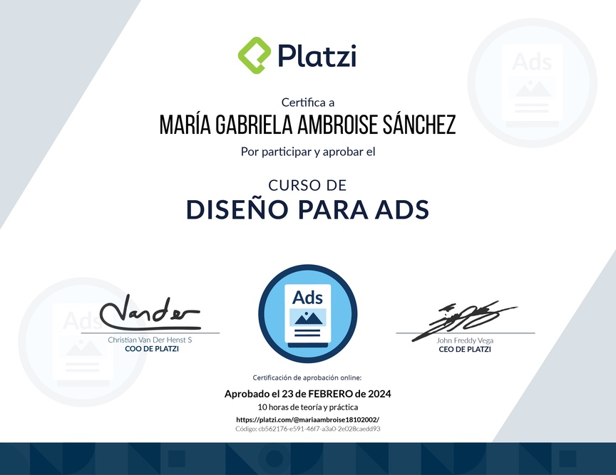 Diploma del Curso de Diseño Gráfico para Ads
