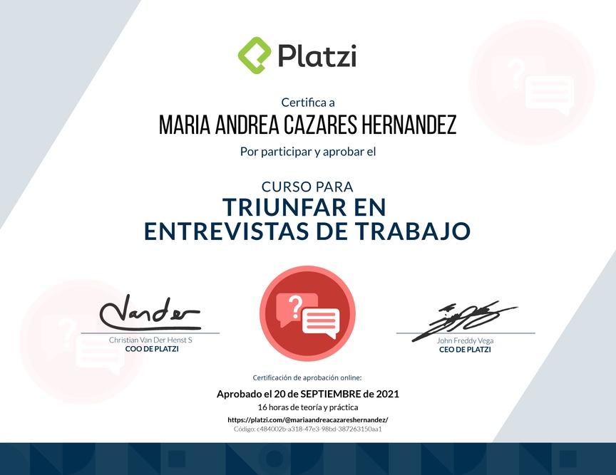 Diploma del Curso para Triunfar en Entrevistas de Trabajo