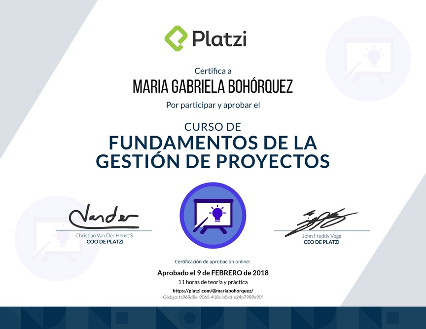 Diploma de Fundamentos de la Gestión de Proyectos - 2018