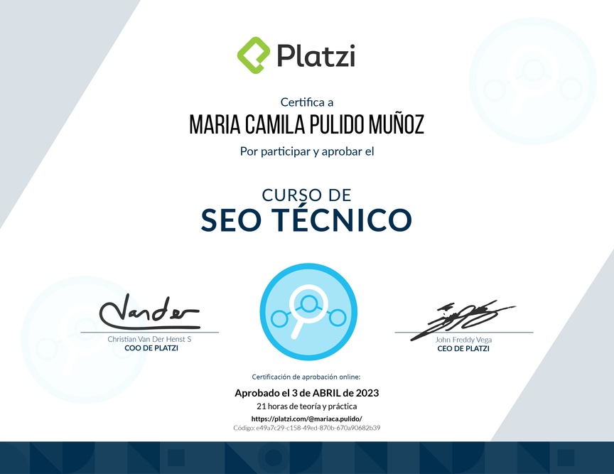 Diploma del Curso de Optimización de SEO Técnico