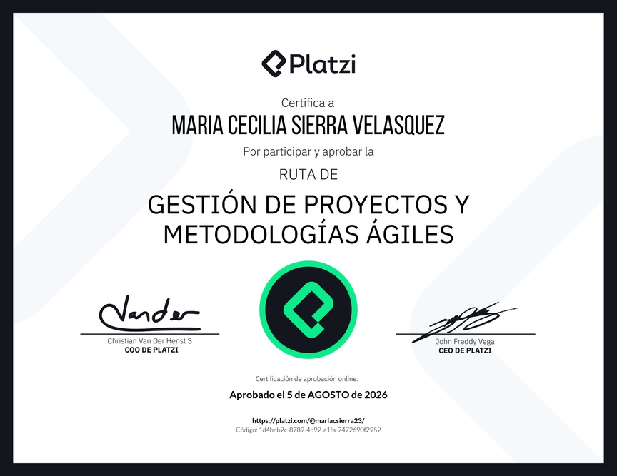 Diploma de la Ruta de Aprendizaje de Gestión de Proyectos y Metodologías Ágiles