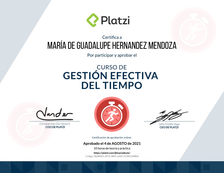 Diploma del Curso de Gestión Efectiva del Tiempo