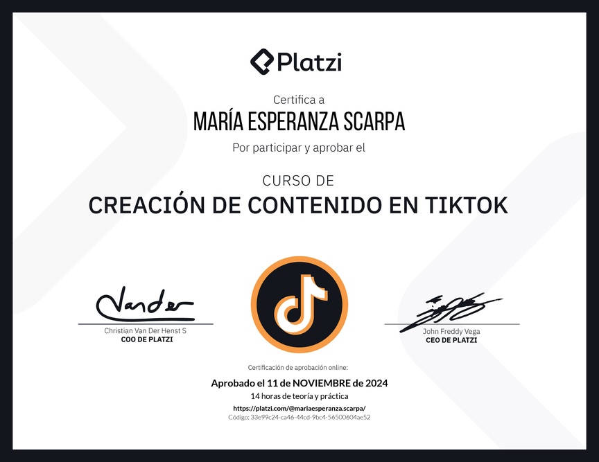 Diploma del Curso de Estrategia de Contenido de TikTok