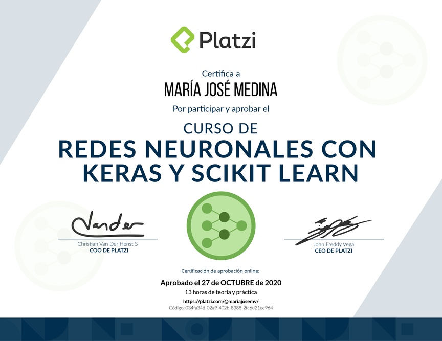 Diploma del Curso de Redes Neuronales en Keras y Scikit-Learn 2019