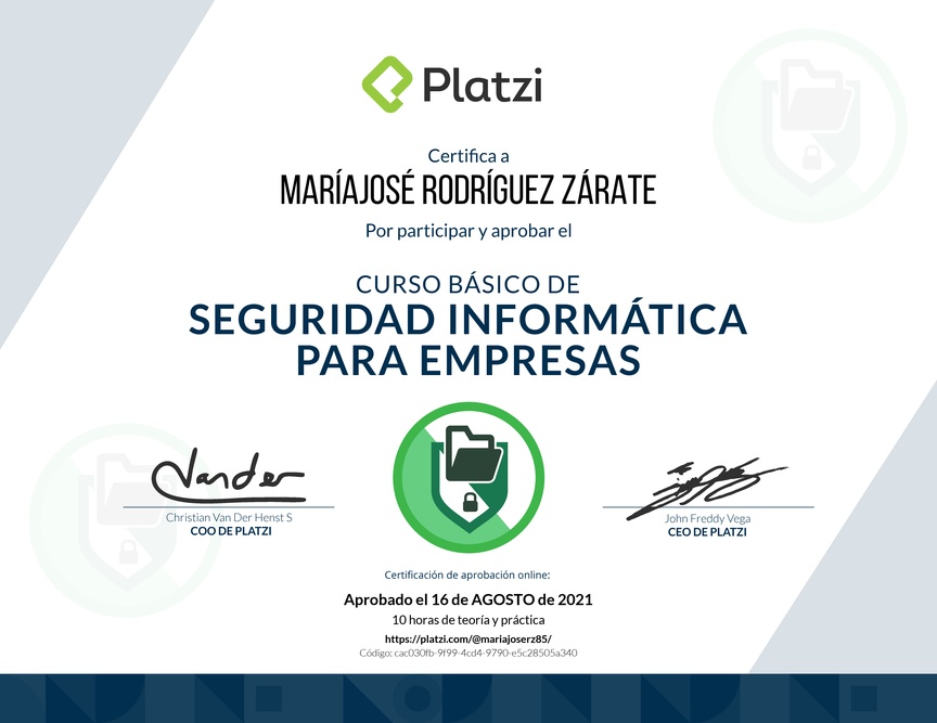 Diploma del Curso Básico de Seguridad Informática para Empresas