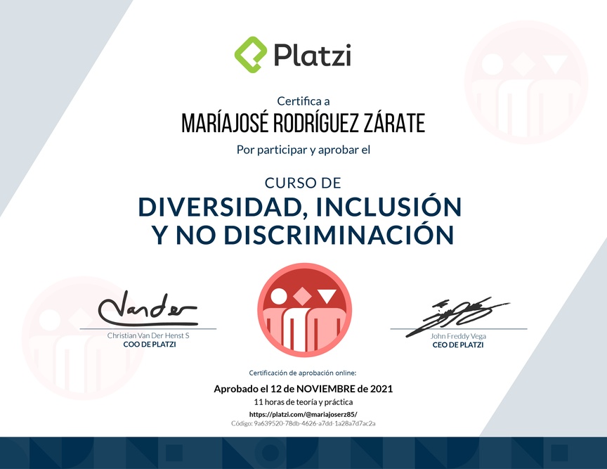 Diploma del Curso de Diversidad, Inclusión y No Discriminación