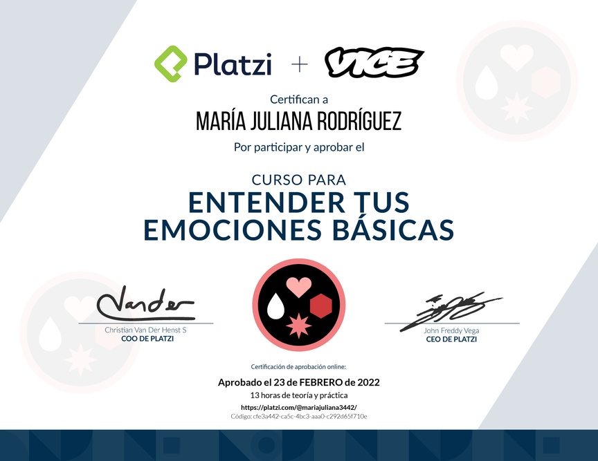 Diploma del Curso para Entender tus Emociones Básicas