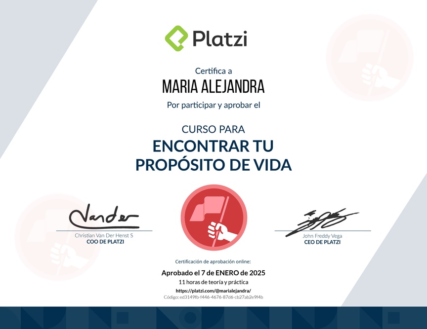 Diploma del Curso para Encontrar tu Propósito de Vida