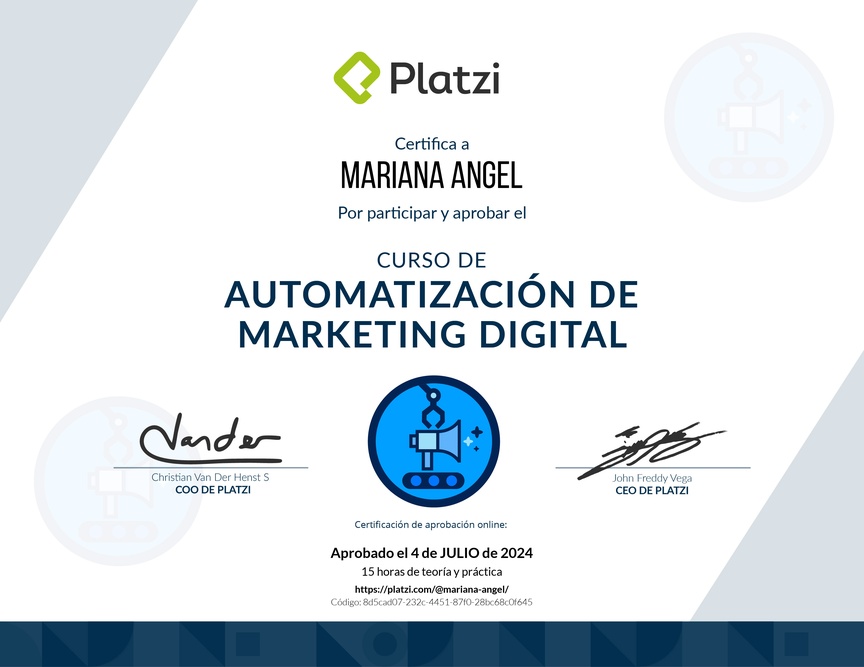 Diploma del Curso de Automatización de Marketing Digital