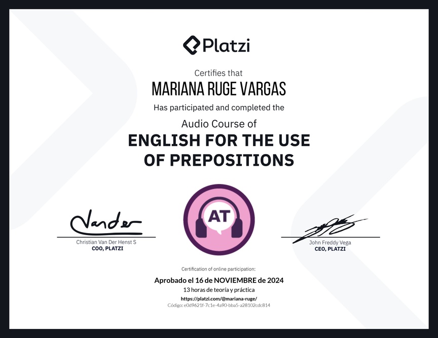 Diploma de Audio Curso de Inglés para el Uso de Preposiciones