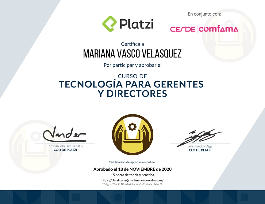 Diploma del Curso de Tecnología para Gerentes y Directores