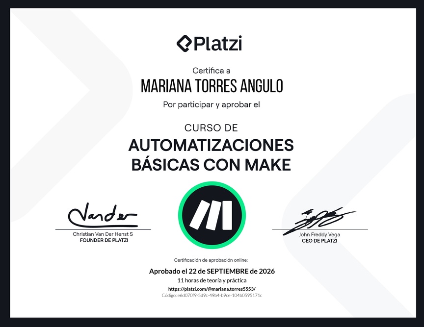 Diploma del Curso de Automatizaciones Básicas con Make