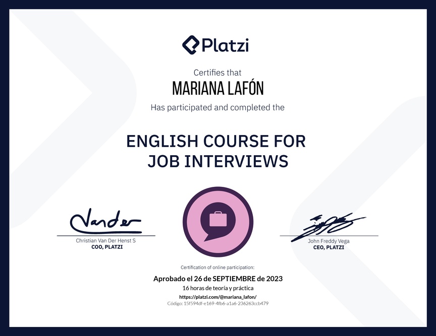 Diploma del Curso de Inglés para Entrevistas de Trabajo