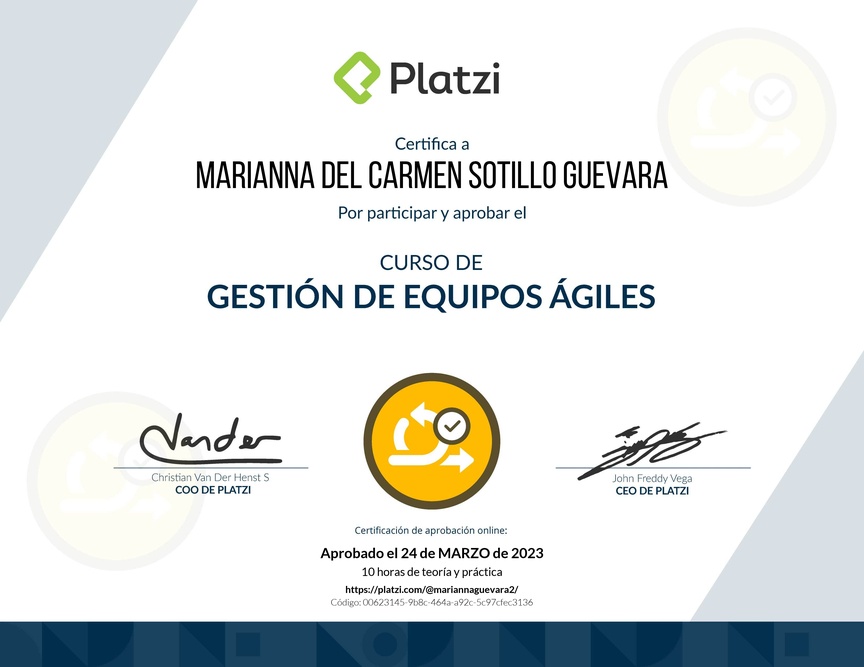 Diploma del Curso de Gestión de Equipos Ágiles