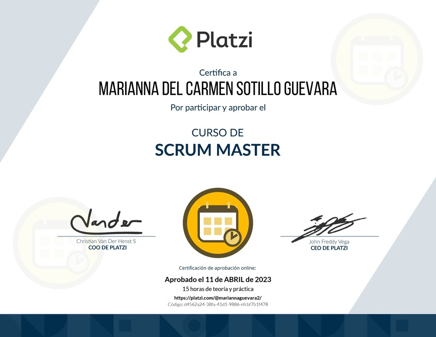 Diploma del Curso de Scrum Master