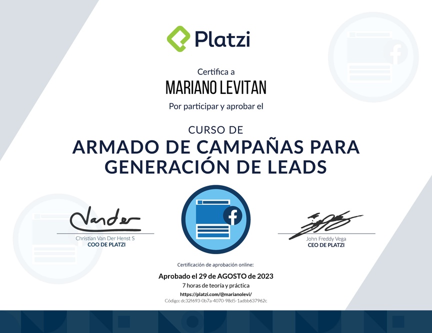 Diploma del Curso de Captación de Clientes con Meta Ads