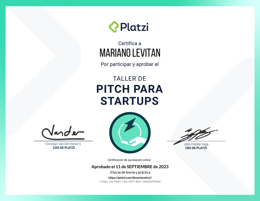Diploma de Taller de Pitch para Startups
