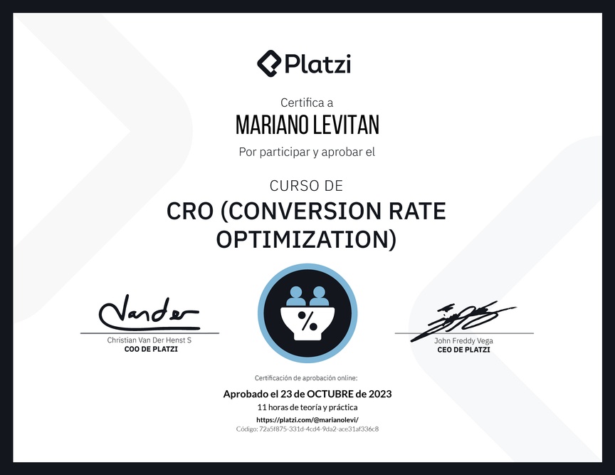 Diploma del Curso de CRO (Optimización de Conversiones)