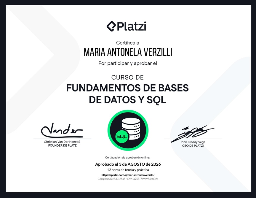 Diploma del Curso de Fundamentos de Bases de Datos y SQL
