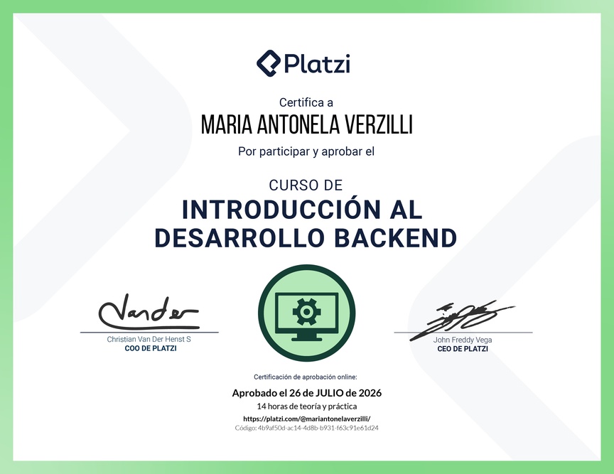 Diploma del Curso de Introducción al Desarrollo Backend