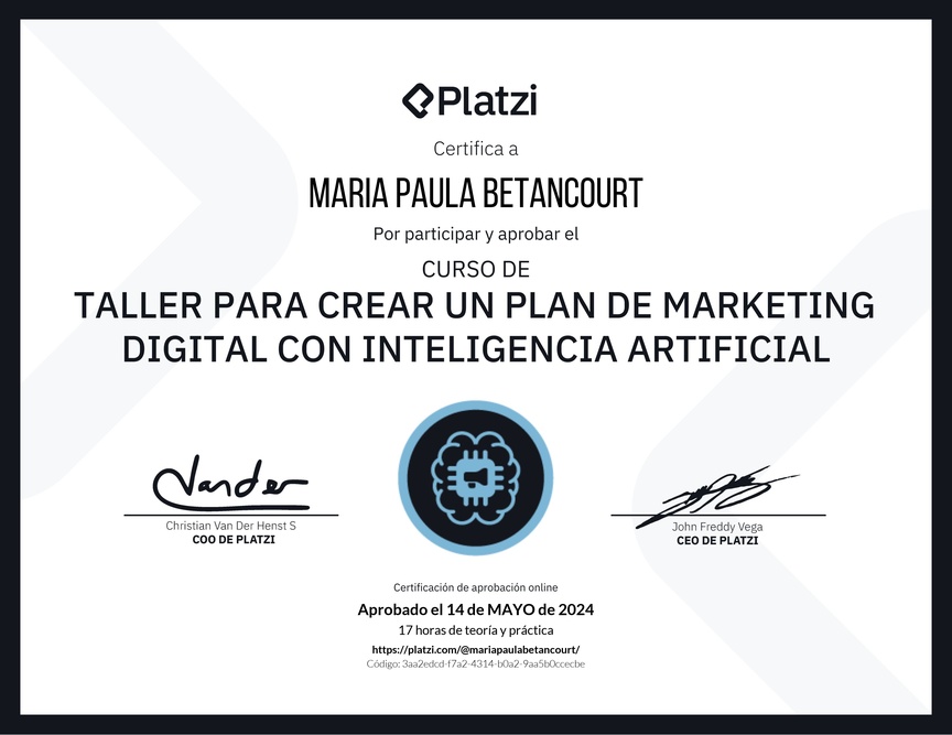 Diploma de Taller para Crear un Plan de Marketing Digital con Inteligencia Artificial