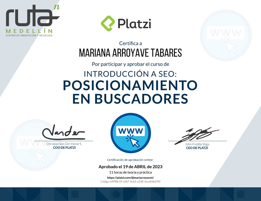 Diploma del Curso de Introducción a SEO: Posicionamiento en Buscadores