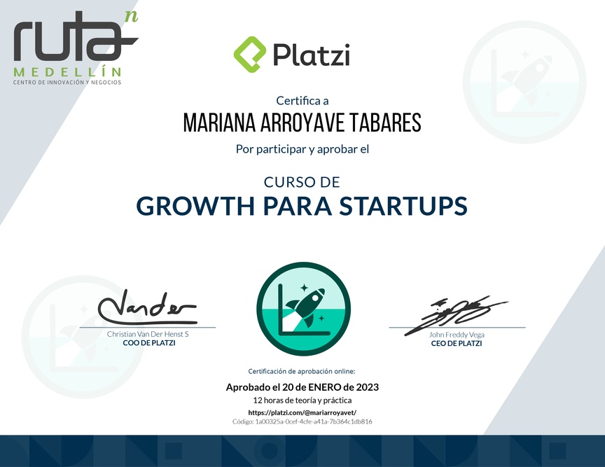 Diploma del Curso de Growth para Startups