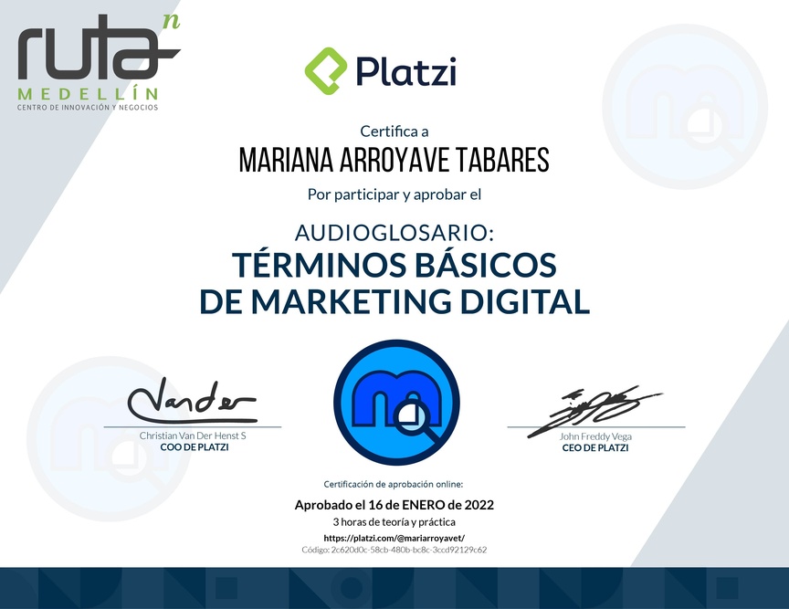 Diploma de Audioglosario Términos Básicos de Marketing Digital