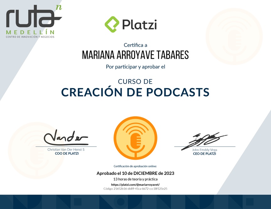 Diploma del Curso de Creación de Pódcast