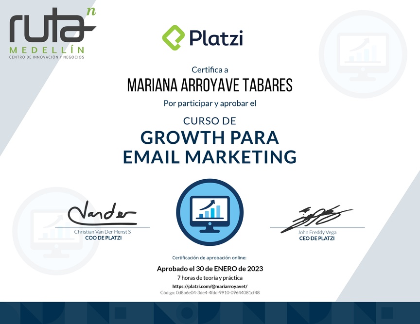 Diploma del Curso de Desarrollo de Estrategias de Growth para E-mail Marketing
