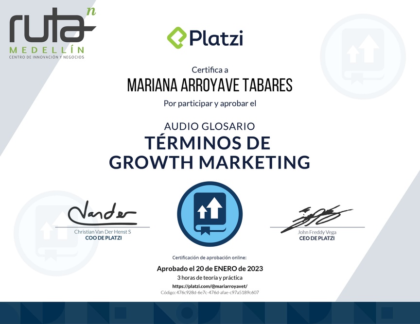 Diploma de Audioglosario: Aprende los Términos Básicos de Growth Marketing