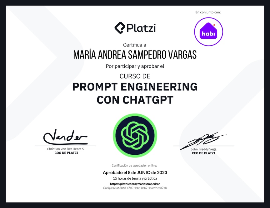 Diploma del Curso de Prompt Engineering con ChatGPT