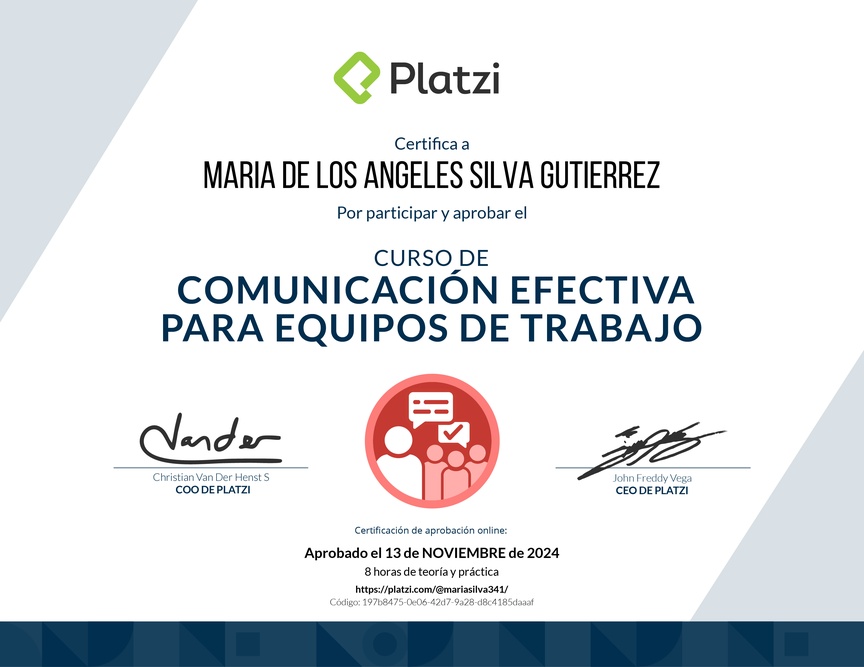 Diploma del Curso de Comunicación Efectiva para Equipos de Trabajo