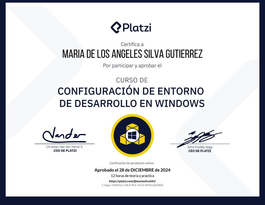 Diploma del Curso de Configuración de Entorno de Desarrollo en Windows
