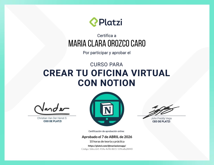 Diploma del Curso para Crear tu Oficina Virtual con Notion