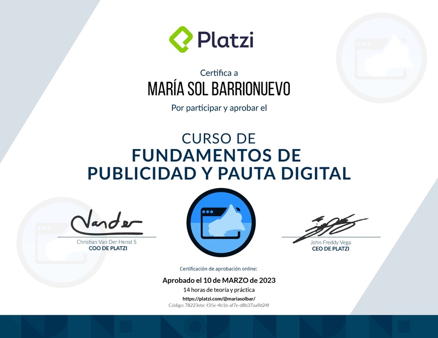 Diploma del Curso de Fundamentos de Publicidad y Pauta Digital