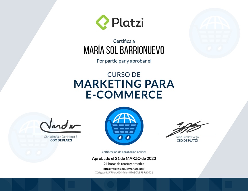 Diploma del Curso de Marketing para E-Commerce